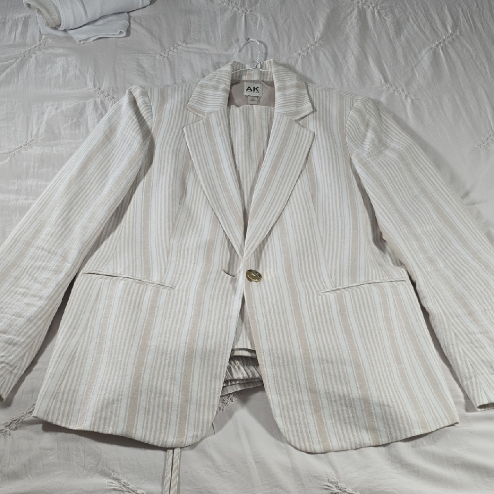 Anne Klein Cream Stripes Pants Set, Sz M  LINEN Blend
